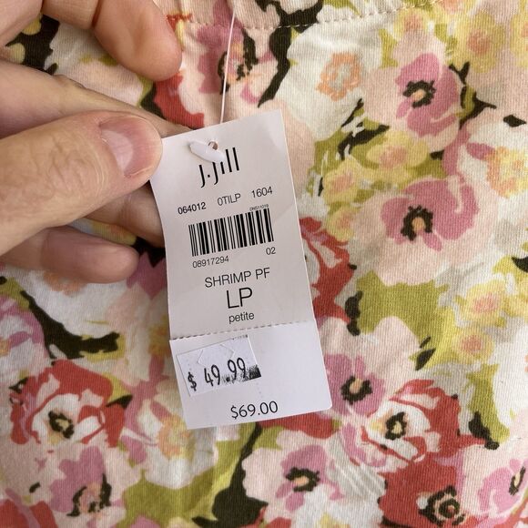 J Jill Womens Pink Floral Pull-On Jersey Knit Skirt Size Petite L Knee Length - Picture 4 of 7